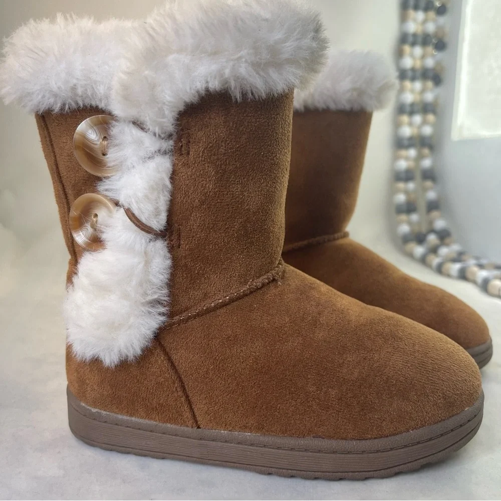 Jumping Bean Winter boots girl size 8 M NoraaChestnut White Lined Faux Fur